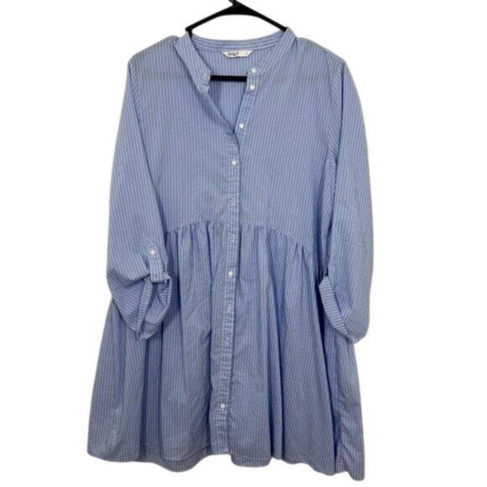 ONLY Women's Size‎ 8 Fit & Flare Blue Striped Shirt Dress Casual Summer Preppy